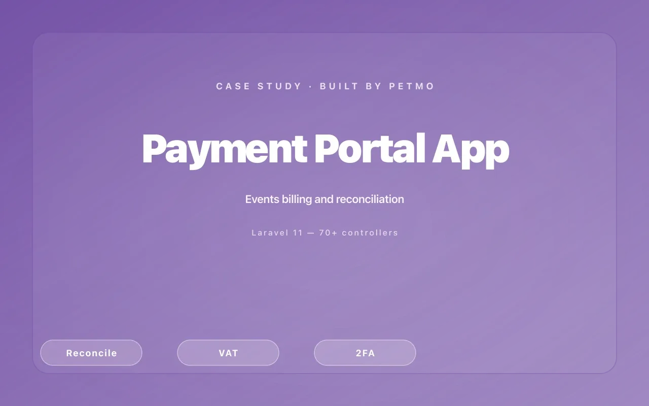 Payment Portal App — events-venue billing platform with reconciliation, VAT remittance, and audit reporting.